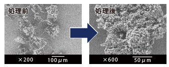 ポリオレフィンの処理前と処理後のSEM画像